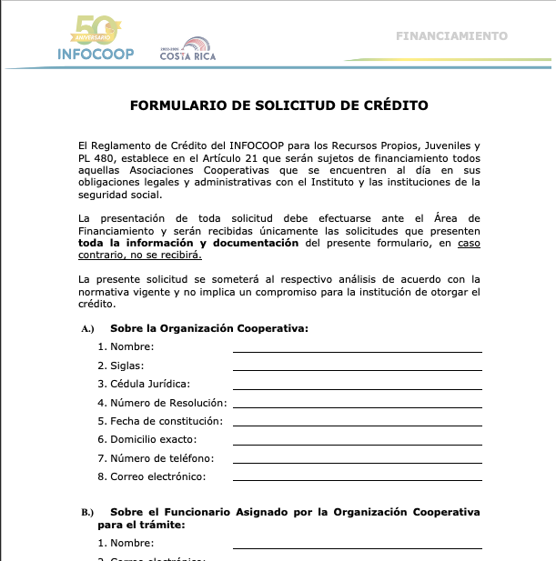 formulario financiamiento cooperativas